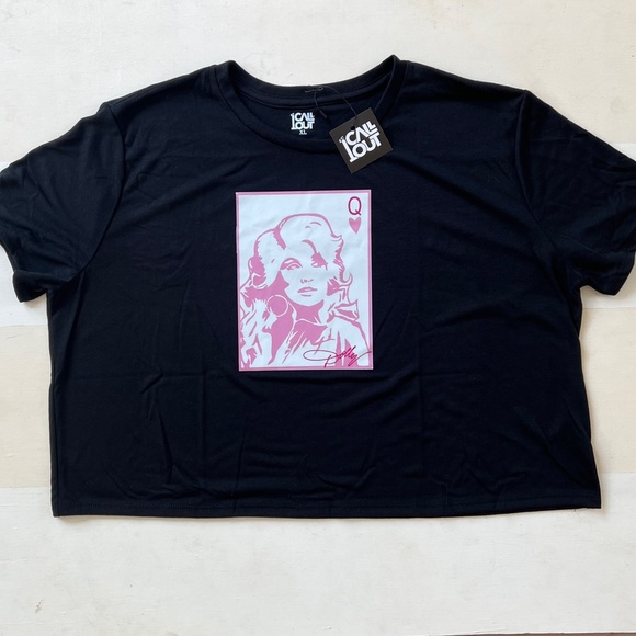 Dolly Parton Tops - Dolly Parton T-Shirt Cropped Pink Queen of Hearts Nashville Black XL So Soft NEW